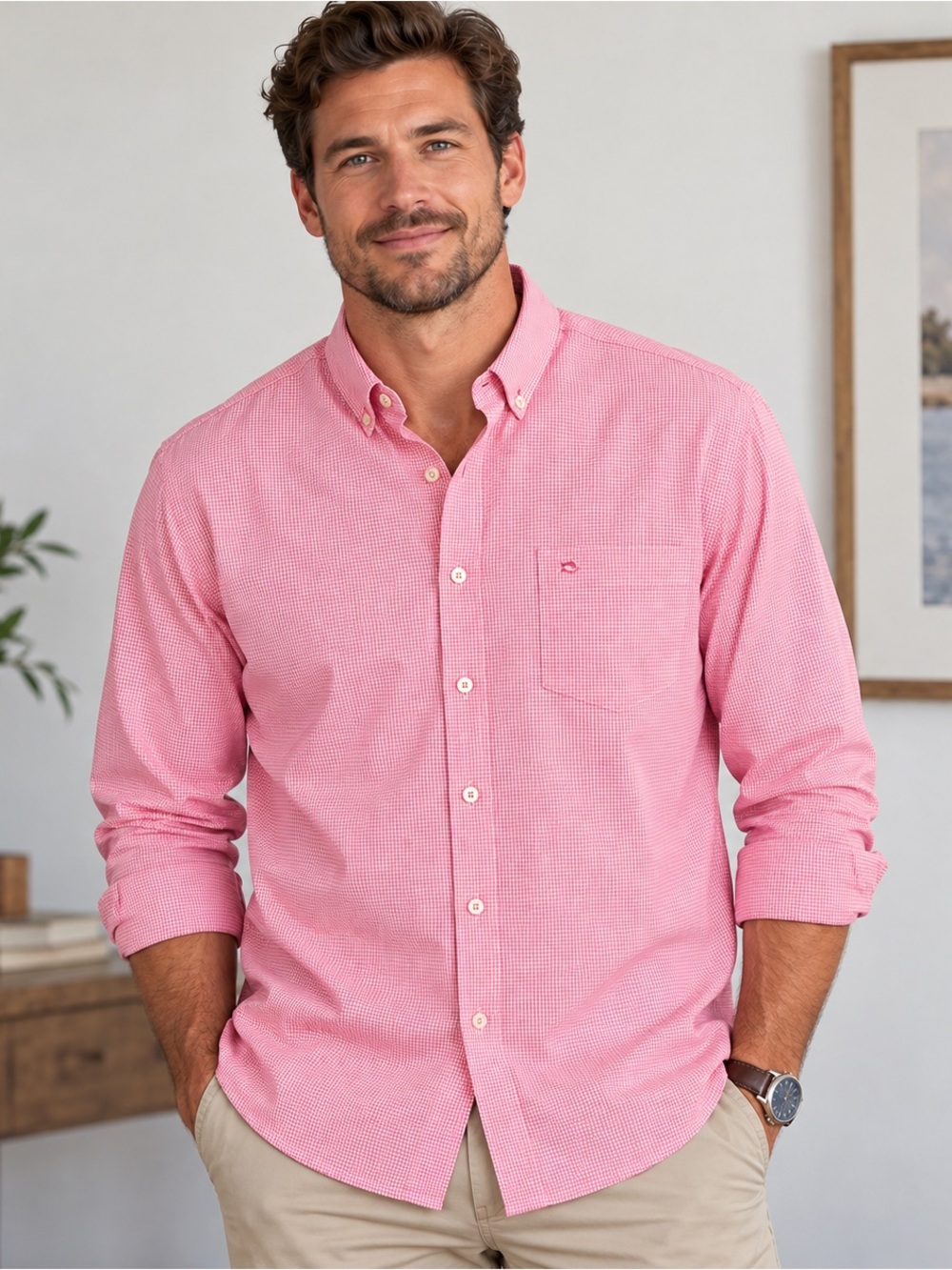Southern Tide Intercoastal Men’s Large Pink Gingham Performance Button Down Shir